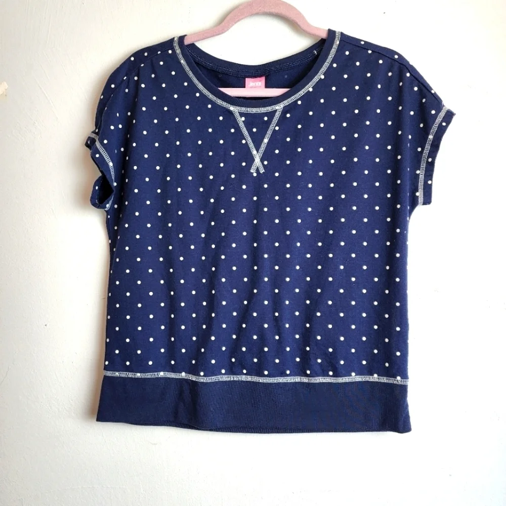 Jenni Intamates Sleepware Blue Short Sleeve Polka Dot Top Size S
